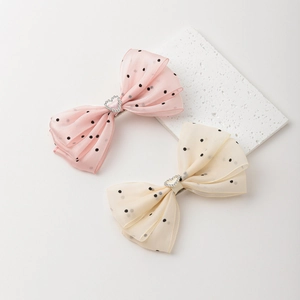 Pince à Cheveux Nœud en Organza à Pois Cœur Strass Pince à Bec de Canard pour Femmes Accessoires de Cheveux