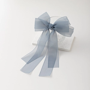 Barrette à cheveux élégante en organza bleu clair avec ruban sur plateau blanc
