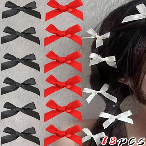 18PCS ballet style bow hair clips set in black red and white for girl hairstyle