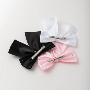 Barrettes à cheveux en satin élégantes avec perles en noir, blanc et rose, lot de trois