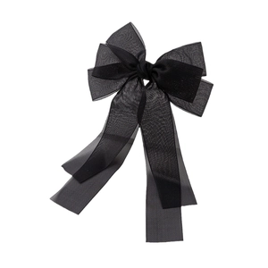 Barrette à cheveux élégante en tulle noir avec de longs rubans pour femmes, style chic
