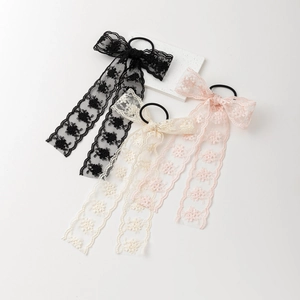 Élastique à Cheveux Nœud en Dentelle Florale Douce Avec Long Ruban Support de Queue de Cheval Élégant Pour Femmes Filles Bijoux