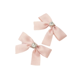 Elegante set di fermagli per capelli con fiocco rosa e strass a cuore centrale