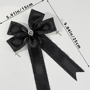 Gothic black satin bow hair clip with heart rhinestone and silver cross pendants