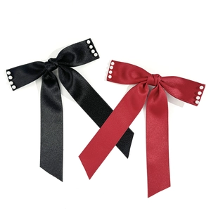 Barrette Noeud Künstliche Perle Fait Main Ruban Satin Elegant Long Streamer Pince Bec De Canard Vintage Bijoux Cheveux Pour Femmes