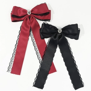 Vintage Satin Bow Hair Clip Heart Rhinestone Lace Trim Long Streamer Sweet Cool Style Fashion Head Accessory For Women