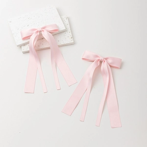 Barrettes à cheveux à nœuds en satin rose avec rubans longs pour femmes, lot de deux