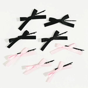 Lot de barrettes nœuds style ballet en satin noir et rose pâle pour femmes