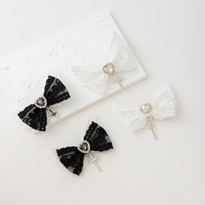 Barrettes à Cheveux Nœud en Dentelle Gothique Ailes d'Ange Cœur Strass Pendentif Croix Esthétique Douce Cool Y2K Accessoires Femme