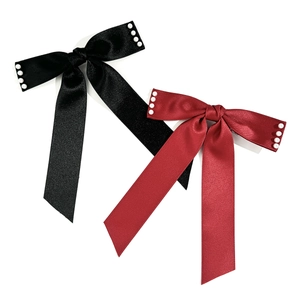 Barrettes à nœuds en satin élégants noir et bordeaux avec perles et rubans longs fluides