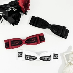 Three-layer bow hair clips in black, red, and white with gothic lace detailing