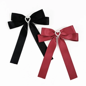 Pince à Cheveux Nœud en Ruban de Satin avec Cœur en Strass Style Japonais Coréen Doux pour Femmes Filles Accessoires Cheveux
