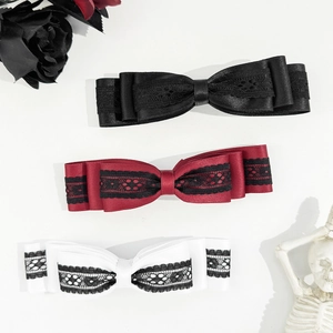 Gothic Three-Layer Bow Hair Clip With Lace Trim Satin Ribbon Large Spring Clip For Women Vintage Lolita Hair Accessory