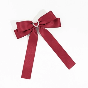 Barrette à cheveux nœud rouge vin élégante avec cœur en strass pour un style féminin doux