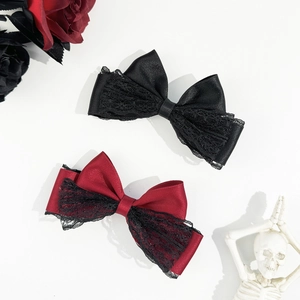 Fermaglio per Capelli a Fiocco in Pizzo Gotico Stile Lolita Estetica Scura Nastro di Raso Becco di Corvo per Donna Accessori