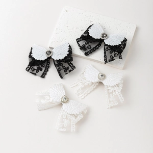 Barrettes gothiques avec ailes blanches, nœuds et strass en cœur pour femmes