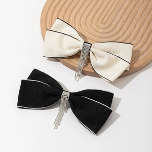 Barrette à Cheveux Élégante en Tissu avec Nœud Papillon et Gland en Strass Longue Barrette à Ressort pour Femmes Accessoires Cheveux