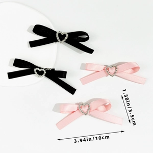 Lot de 4 barrettes à nœuds style ballet avec strass en cœur, coloris noir et rose
