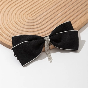 Barrette à cheveux nœud en velours noir élégante avec pampilles en strass étincelants