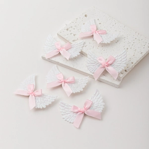 Set di 6 fermagli per capelli ad ali d'angelo con fiocchi di seta rosa e glitter bianchi