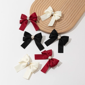 Satin Bowknot Hair Clips Heart Faux Artificial Pearl Elegant Side Bangs Duckbill Hairpin For Women Girls Sweet Daily Hair Accessory