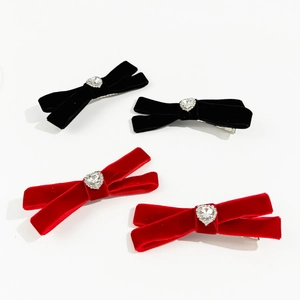 Elegant Velvet Bow Hair Clips For Women Vintage Heart Rhinestone Duckbill Clip Fashion Velvet Bowknot Hair Pins Headwear