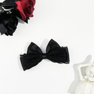 Fermaglio per capelli con fiocco in pizzo nero gotico con rose e decoro scheletro