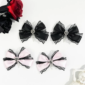 Pinzas para el Cabello con Lazo de Encaje Gothic Lolita para Mujer Estilo Dark Sweet Corazón Strass Aleación Cruz Colgante