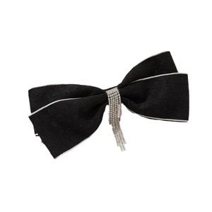 Barrette à cheveux élégante en velours noir avec nœud papillon et pampilles en strass