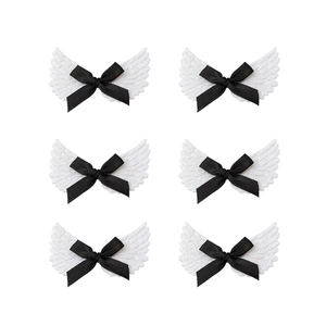 Set di 6 fermagli per capelli ali d'angelo con fiocchi in raso nero stile balletcore