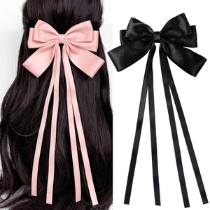Elegant Large Satin Ribbon Bow Hair Clip With Long Streamers French Style Handmade Fashion Hair Accessory For Women