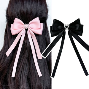 Barrette à Cheveux Élégante en Ruban de Satin Nœud Papillon Strass Cœur Long Ruban Accessoires Cheveux Femme