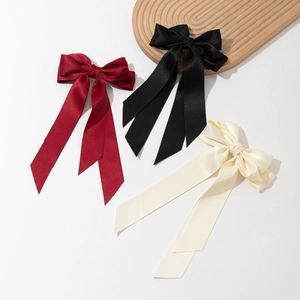 Elegant Satin Ribbon Bow Hair Clip With Long Streamers French Socialite Style Large Bowknot Spring Clip For Women Hair Accessories