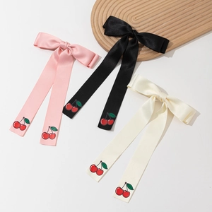 Elegant Sweet Cherry Bow Hair Clip Long Streamer Satin Ribbon Duckbill Clip For Women Girls Korean Style Hair Accessory