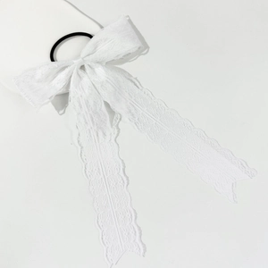 Elegante elastico per capelli con fiocco in pizzo bianco a doppio strato e motivi floreali