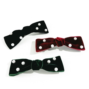 Handmade Velvet Bow Hair Clip With Faux Artificial Pearls Vintage Elegant French Style Barrette For Women Daily Party Hair Accessory