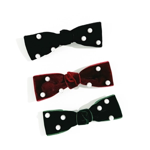 Set of velvet bow hair clips with pearls in black, burgundy, and dark green colors