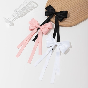 Barrette à Cheveux Douce en Satin avec Grand Nœud et Longs Rubans pour Femmes Pince à Bec de Canard Élégante Accessoires de Coiffure