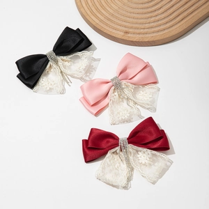 Elegant Women Bowknot Hair Clip Satin Ribbon Lace Rhinestone Tassel Vintage Korean Style Hair Accessory Headwear Jewelry