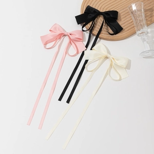 Sweet Satin Bow Hair Clip With Long Streamers Korean Style Ribbon Hairpin Elegant Solid Color Hair Accessory For Women