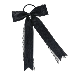 Elegante elastico per capelli con fiocco in pizzo nero e nastri lunghi in stile francese