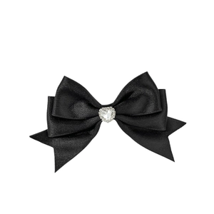 Elegante fermaglio per capelli in raso nero con strass a forma di cuore scintillante al centro