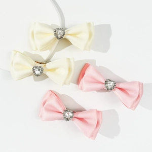 Dolce Fermaglio per Capelli a Fiocco in Nastro di Raso con Strass a Cuore Becco d'Anatra Accessorio per Capelli per Donne Ragazze