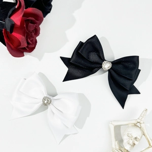 Fermaglio per Capelli con Fiocco in Raso Stile Coreano per Donna Clip a Becco d'Anatra con Strass a Cuore Gioielli per Capelli