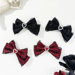 Handgemachte Band Schleife Haarklammern Mit Herz Strass Spitze Schleife Haarnadeln Für Damen Gothic Lolita Stil Kopfschmuck