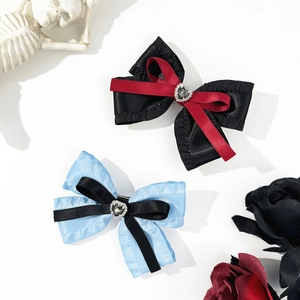 Gothic Bow Hair Clip Rhinestone Heart Ribbon Bowknot Duckbill Clip Sweet Cool Lolita Hair Accessories For Women Girls