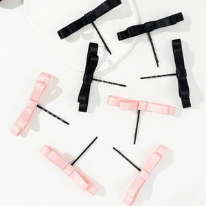 Détails des barrettes à cheveux avec nœuds en satin rose et noir en coffret