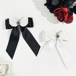 Pinza para el Cabello Gótica Hecha a Mano con Lazo de Corazón y Alas de Ángel Cinta Strass Lolita Dulce Accesorios para Mujer Fiesta