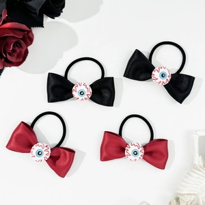 Gothic Eyeball Bowknot Hair Ties For Women Halloween Bloodshot Eye Ribbon Elastic Hair Rope Party Accessories Jewelry