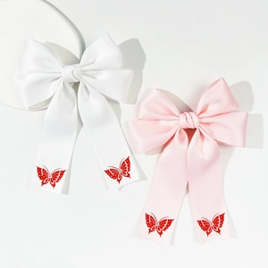 Süße Satin Schleife Haarspange Mit Schmetterlingsdruck Elegante Schleife Entenschnabel Clip Lange Bänder Haarschmuck Für Damen Mädchen